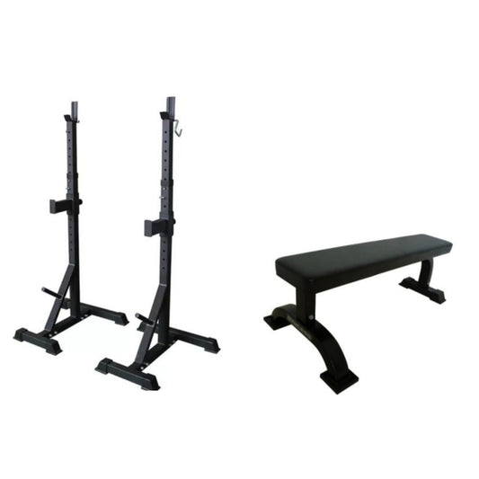 Squat Stands +Heavy Duty Flat Bench Combo - Gymless
