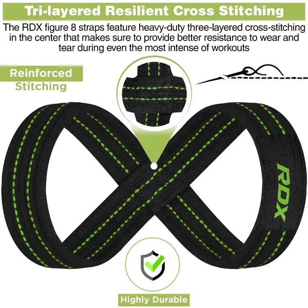 RDX Gym Lifting 8 Figure Cotton Strap Green