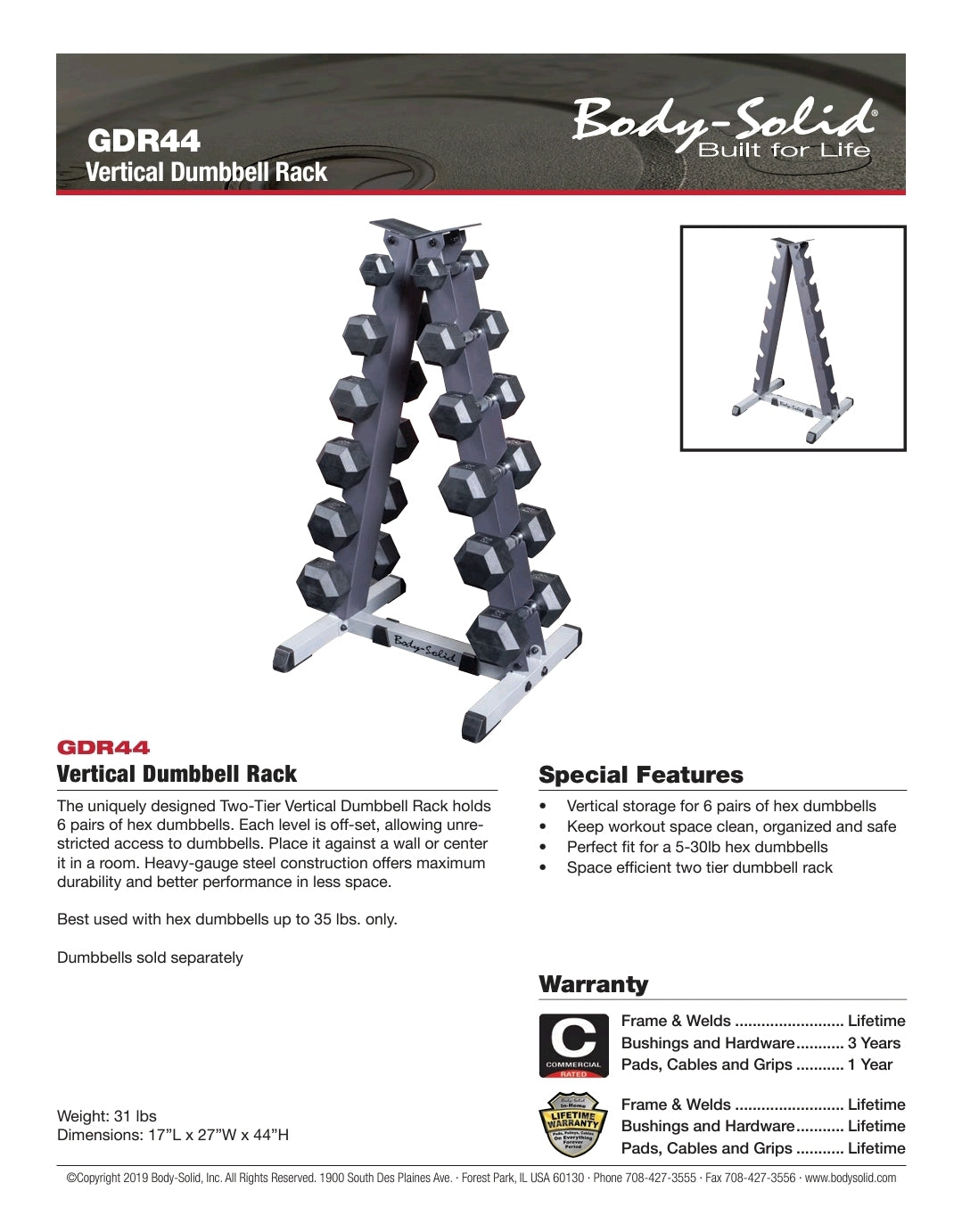 Body-Solid Vertical Dumbbell Rack GDR44B - Gymless