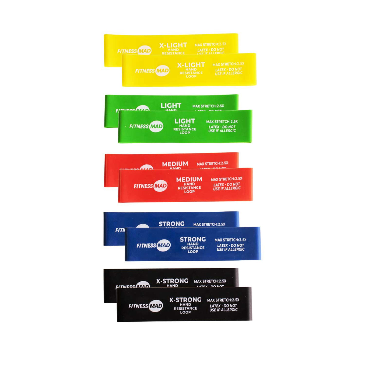Fitness-Mad hand bands set of 10 with colour-coded resistance