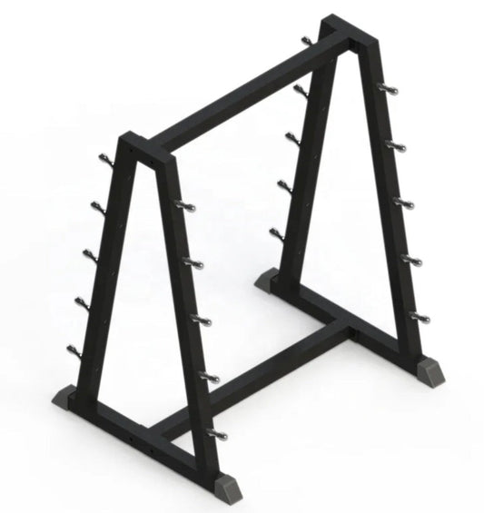 Gymless double-sided black fixed barbell rack with chrome weight pins for 10 bars