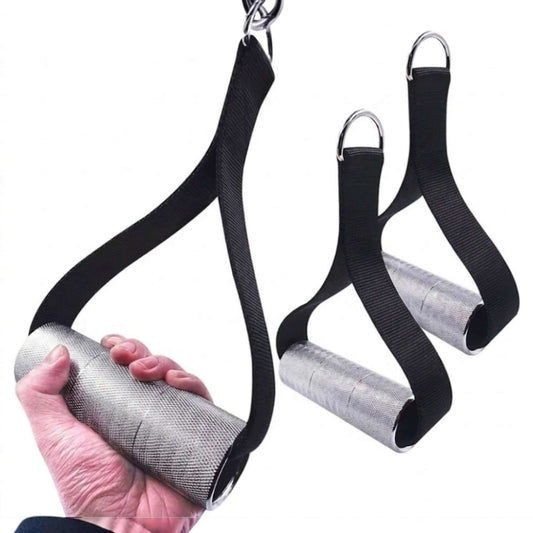 Gymless premium fat grip cable handle with 2-inch knurled metal cylinder and heavy-duty black nylon strap