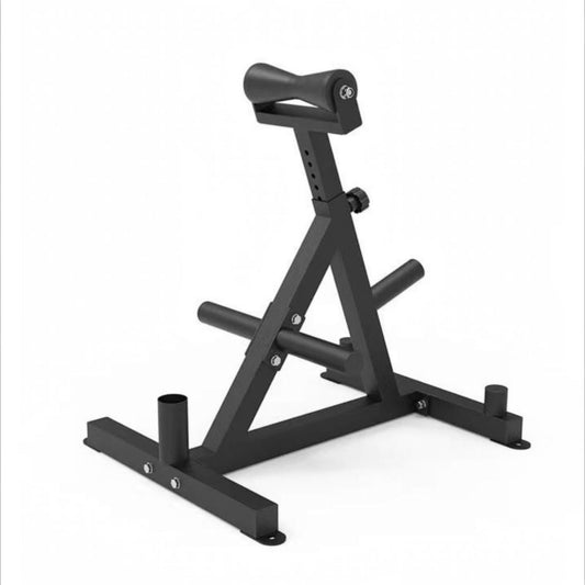 Gymless black steel landmine stand with adjustable height, barbell roller, and integrated weight plate storage poles.