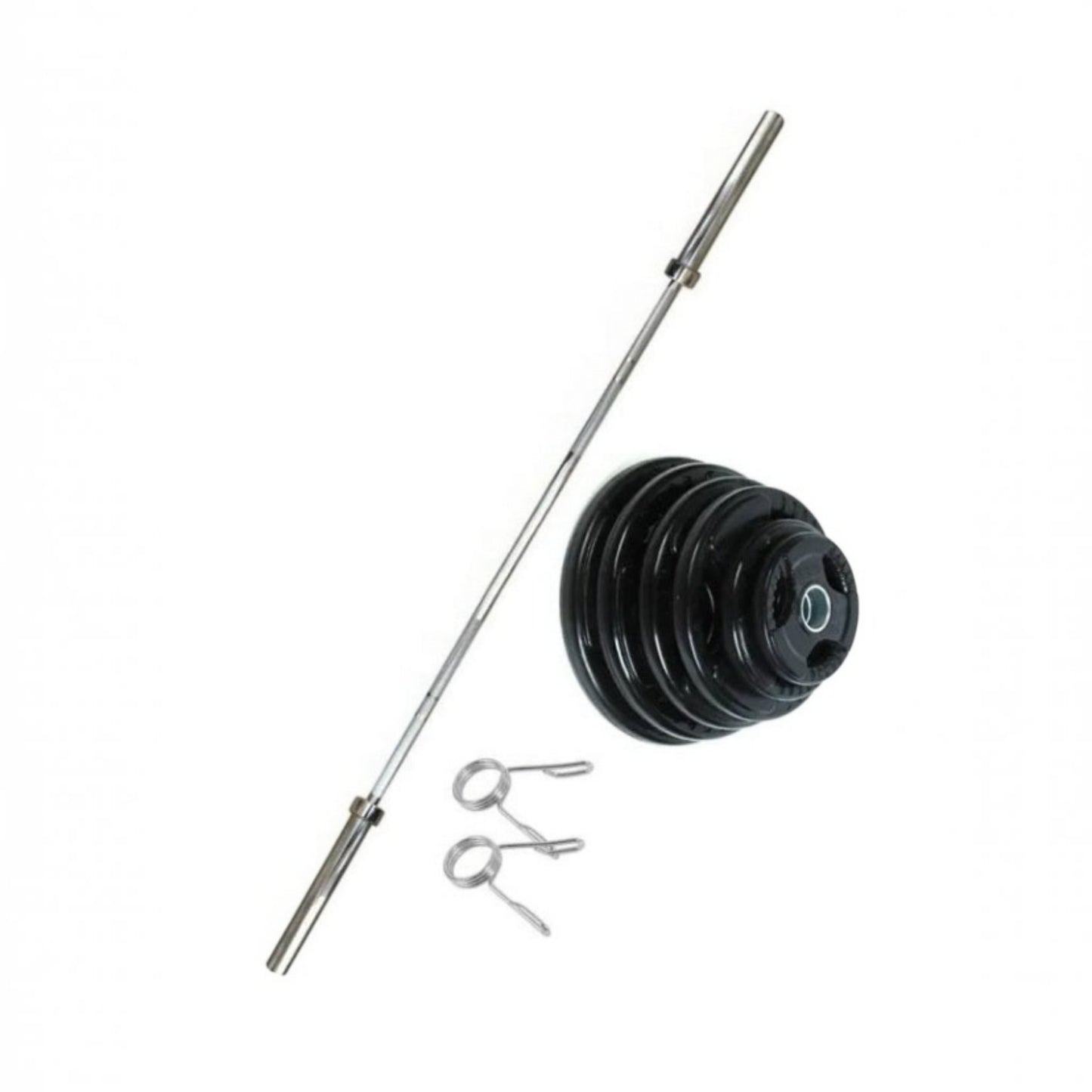 Gymless 170kg Olympic weightlifting set with 7ft barbell, rubber-coated plates, and spring collars