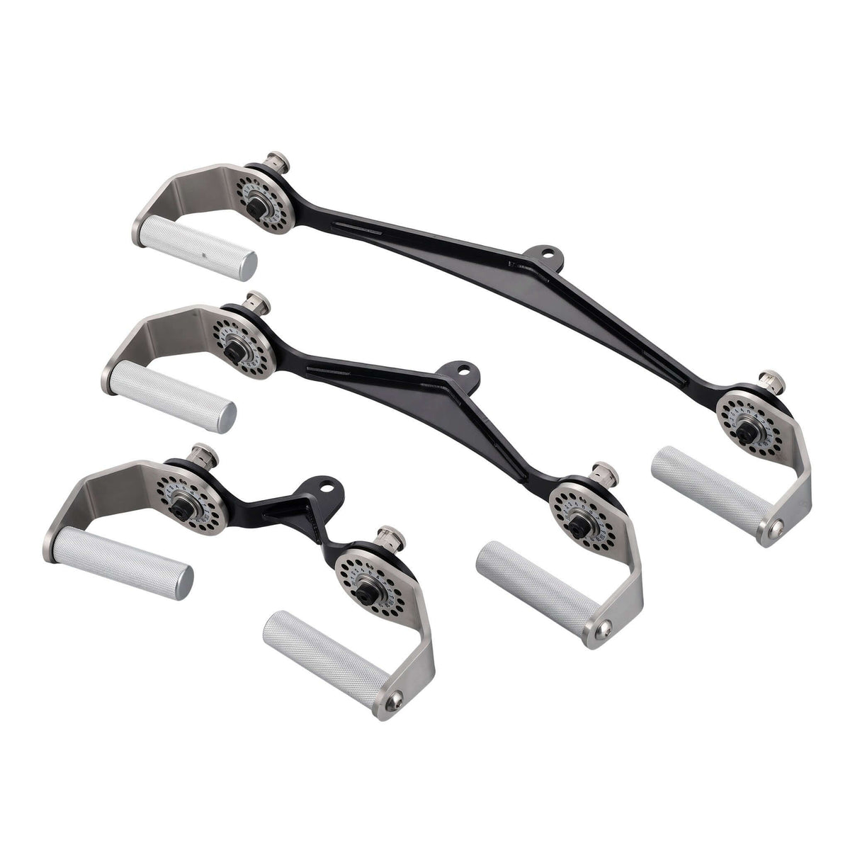 360° rotatable multi-grip cable attachment set featuring interchangeable handles and ergonomic grips for exercise cable attachments.