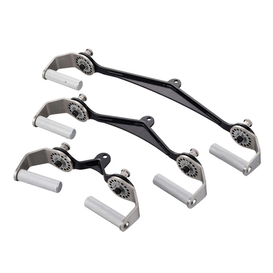 360° rotatable multi-grip cable attachment set featuring interchangeable handles and ergonomic grips for exercise cable attachments.