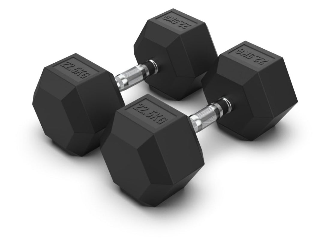 22.5 kg Hex Rubber Dumbell Pair - Gymless