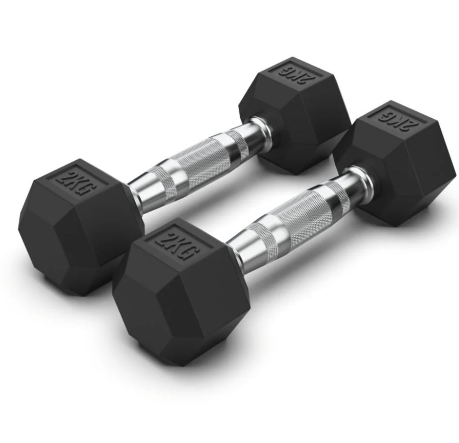2 Kg Hex Rubber Dumbell Pair - Gymless