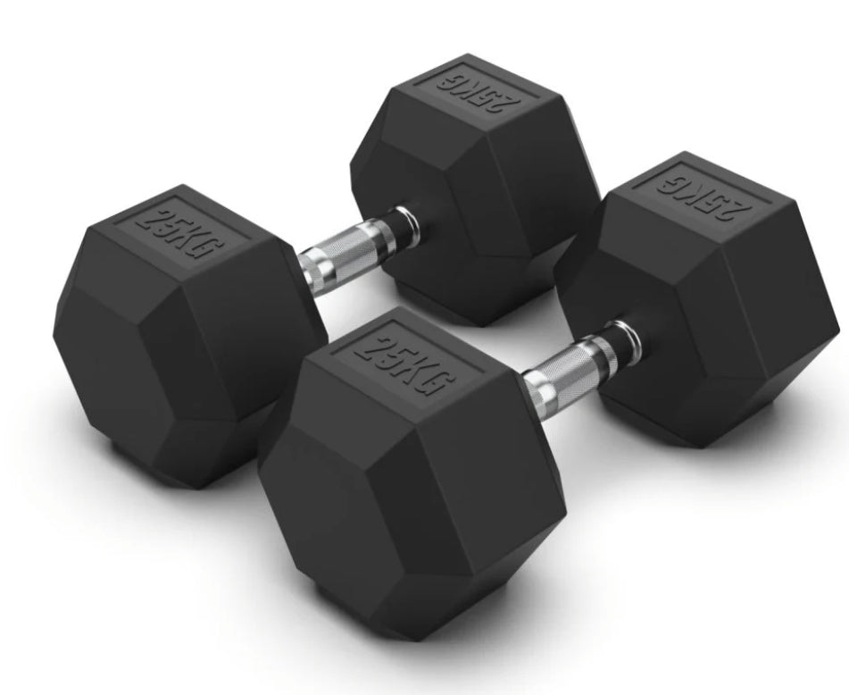 25 kg Hex Rubber Dumbell Pair - Gymless