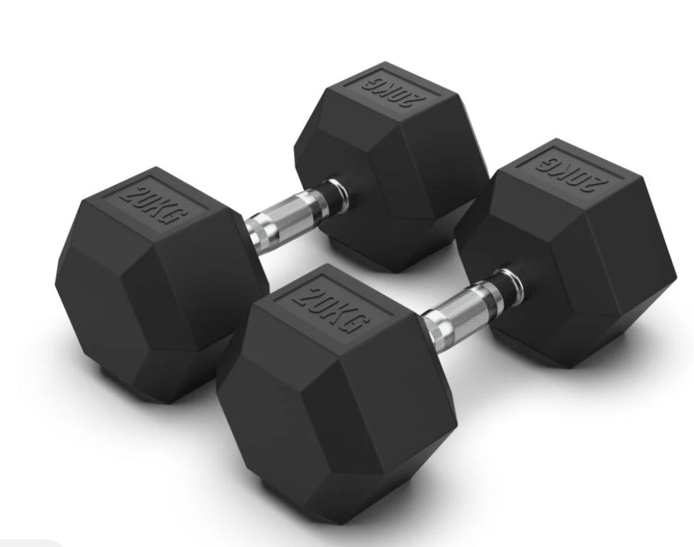 20 kg Hex Rubber Dumbell Pair - Gymless
