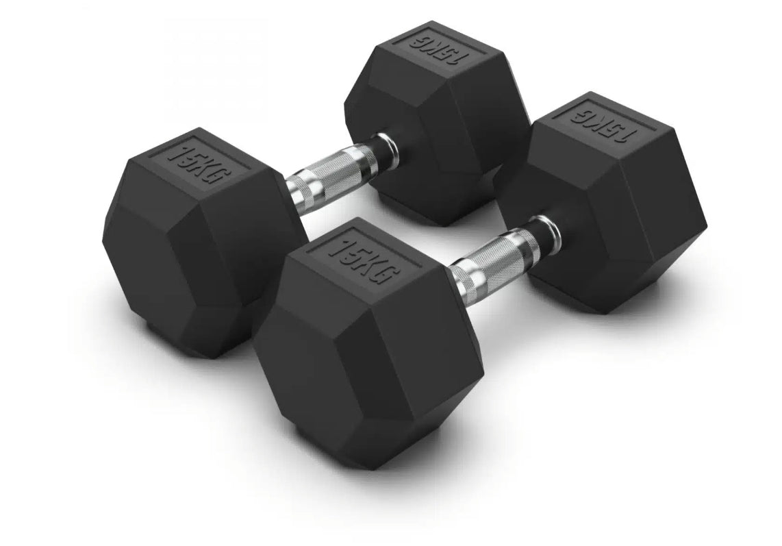 15 kg Hex Rubber Dumbell Pair - Gymless