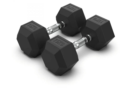 15 kg Hex Rubber Dumbell Pair - Gymless
