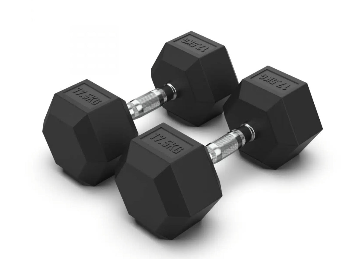 17.5 kg Hex Rubber Dumbell Pair - Gymless