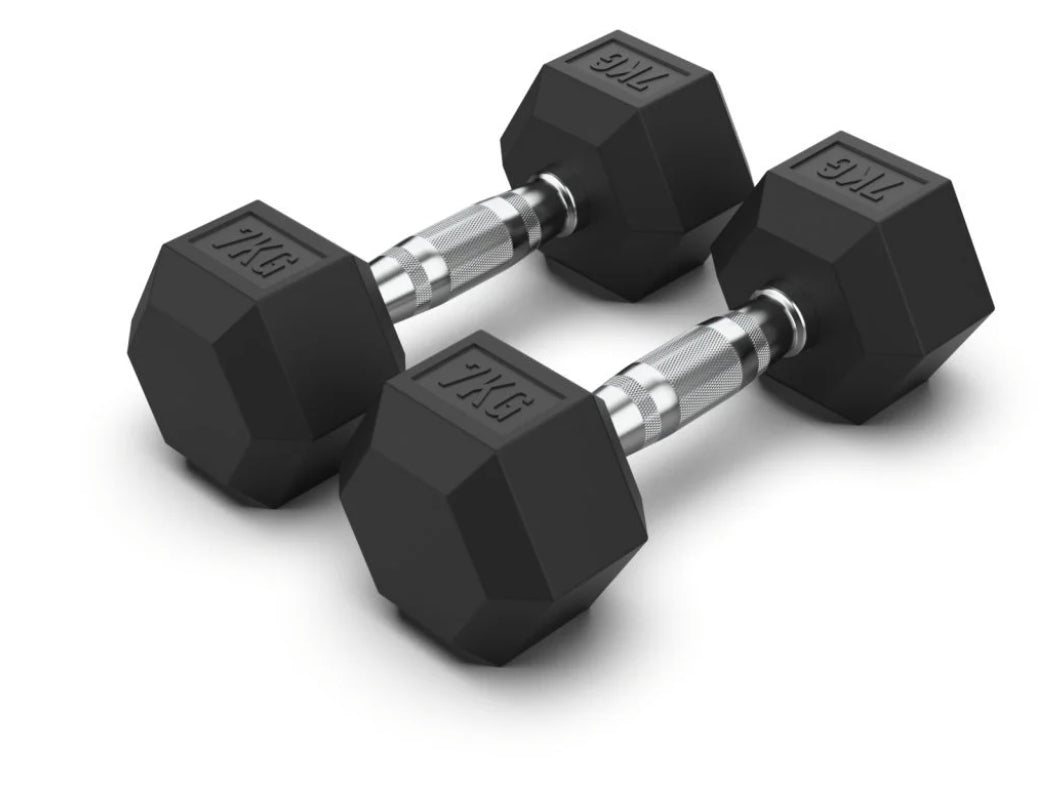 7 Kg Hex Rubber Dumbell Pair - Gymless
