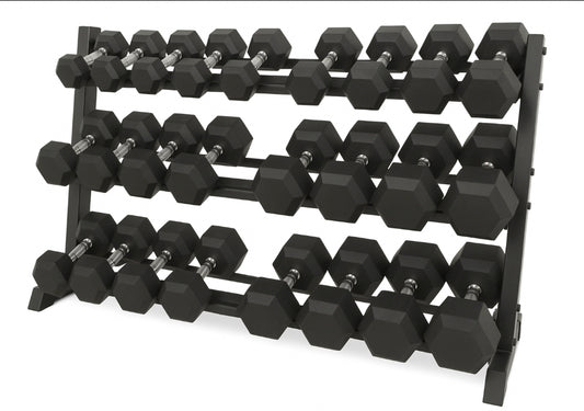 5-30 kg Hex Rubber Dumbells Pack + Dumbell Rack