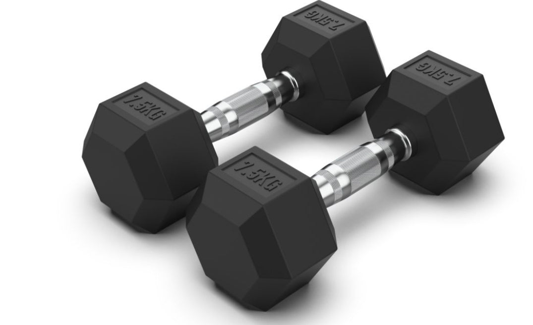 7.5 kg Hex Rubber Dumbell Pair - Gymless