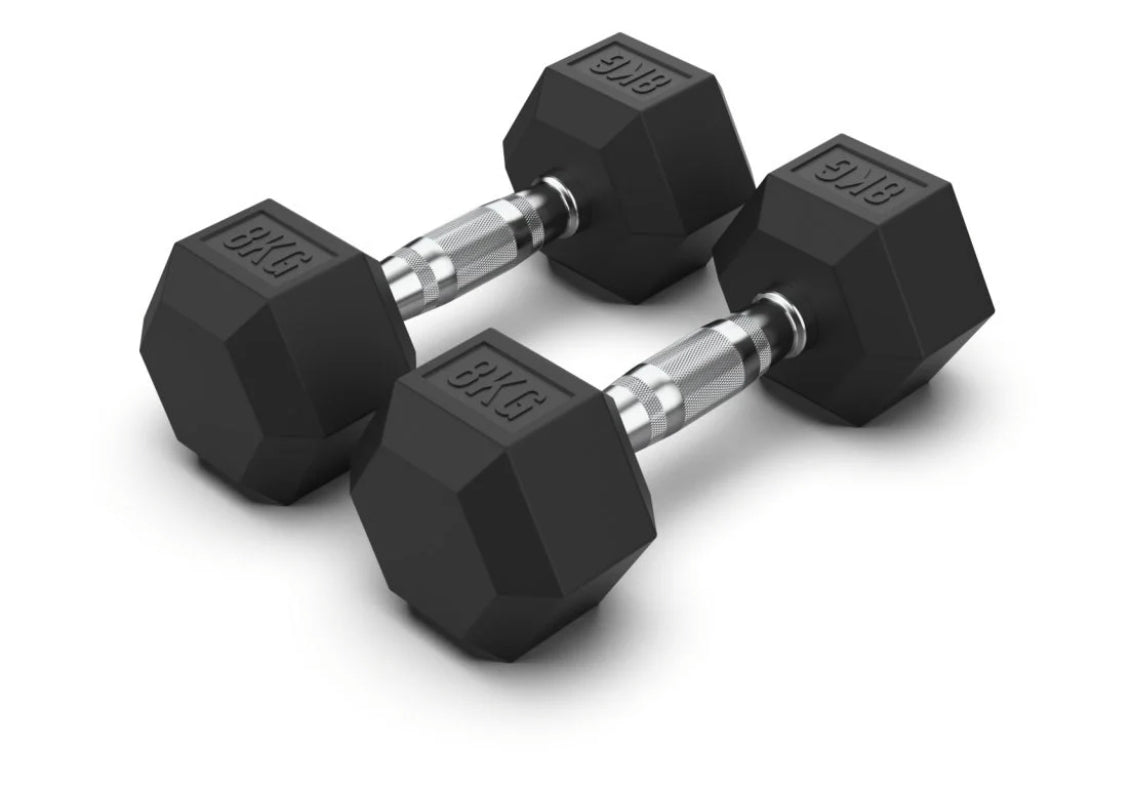 8 Kg Hex Rubber Dumbell Pair - Gymless
