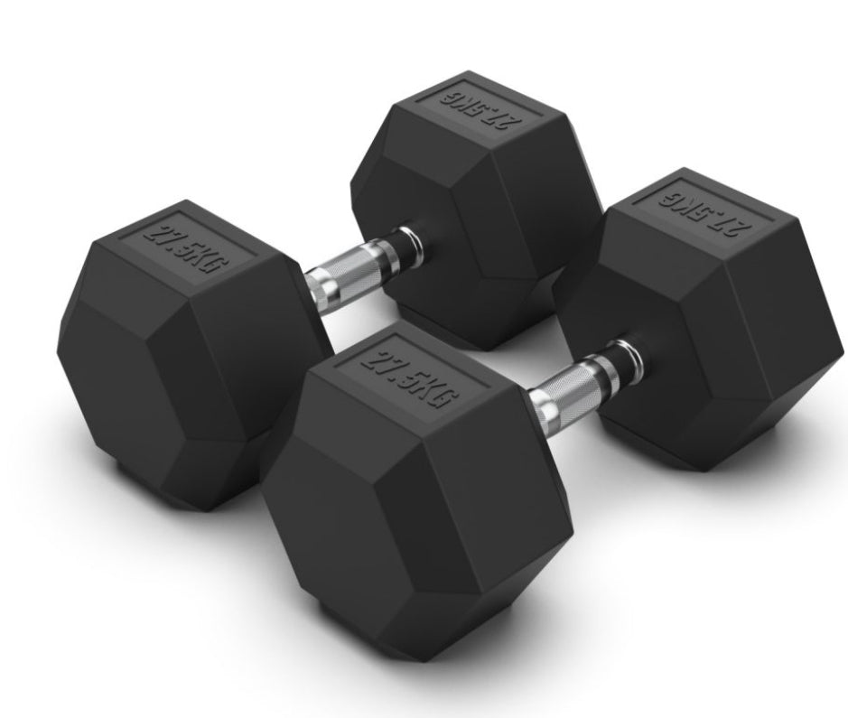 27.5 kg Hex Rubber Dumbell Pair - Gymless