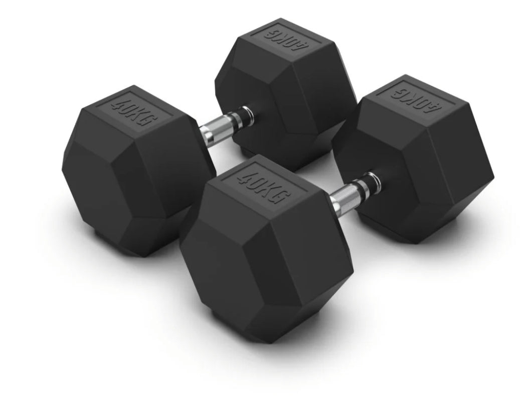 40 kg Hex Rubber Dumbell Pair - Gymless