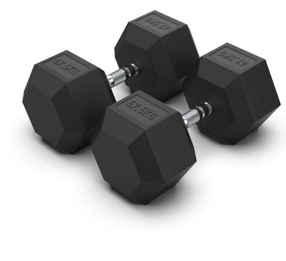 47.5 kg Hex Rubber Dumbell Pair - Gymless