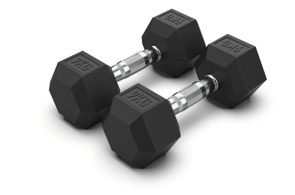 9 Kg Hex Rubber Dumbell Pair - Gymless