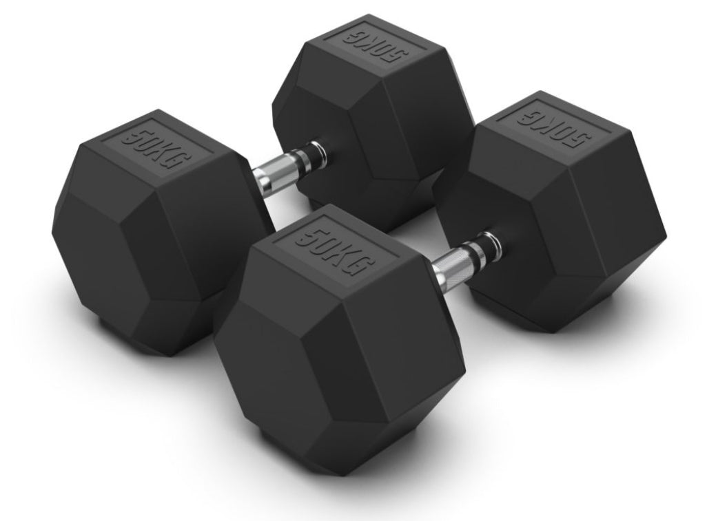 50 kg Hex Rubber Dumbell Pair - Gymless