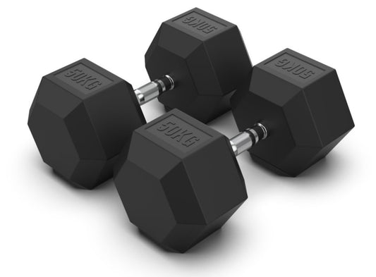 50 kg Hex Rubber Dumbell Pair - Gymless