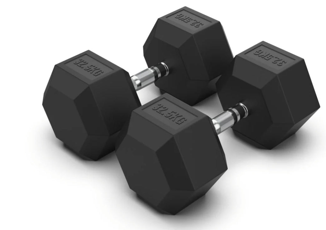 32.5 kg Hex Rubber Dumbell Pair - Gymless