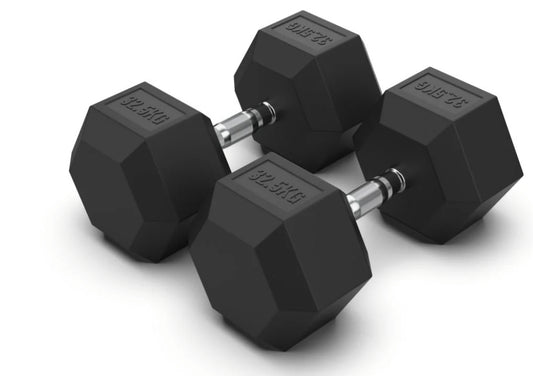 32.5 kg Hex Rubber Dumbell Pair - Gymless
