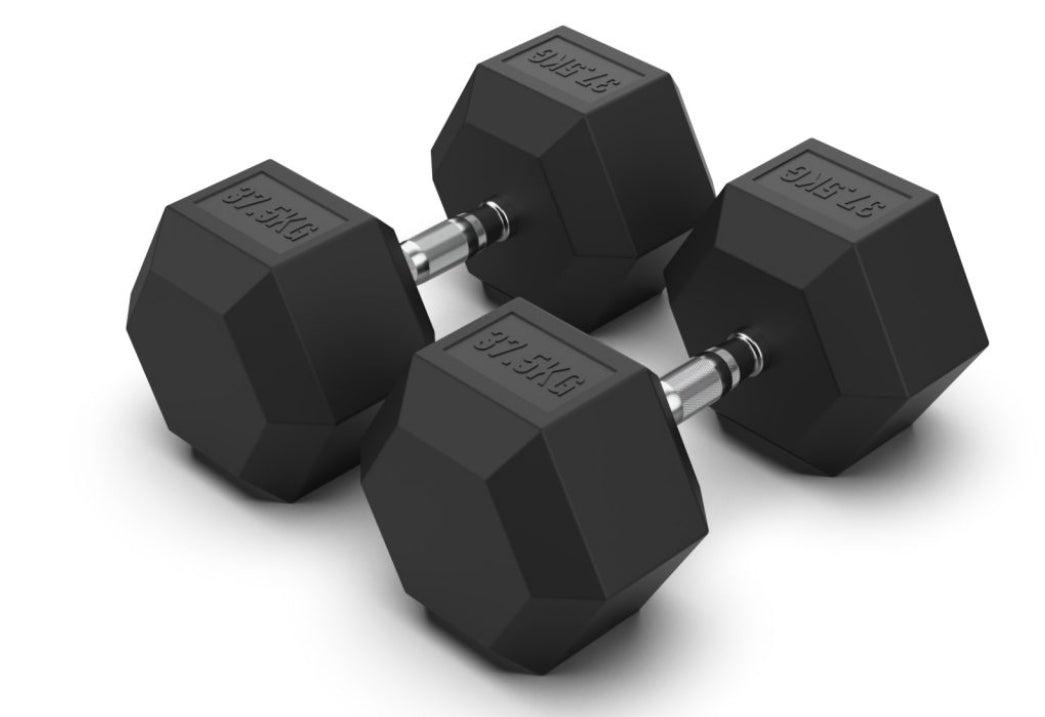 37.5 kg Hex Rubber Dumbell Pair - Gymless