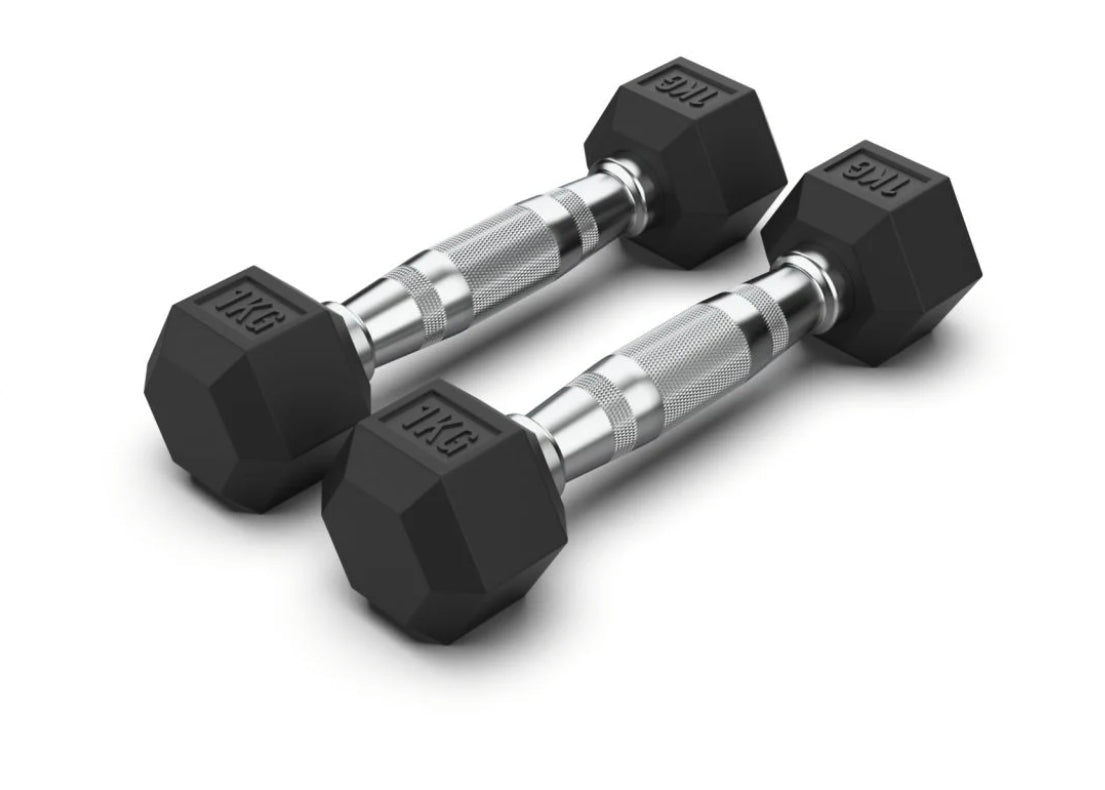 1 Kg Hex Rubber Dumbell Pair - Gymless