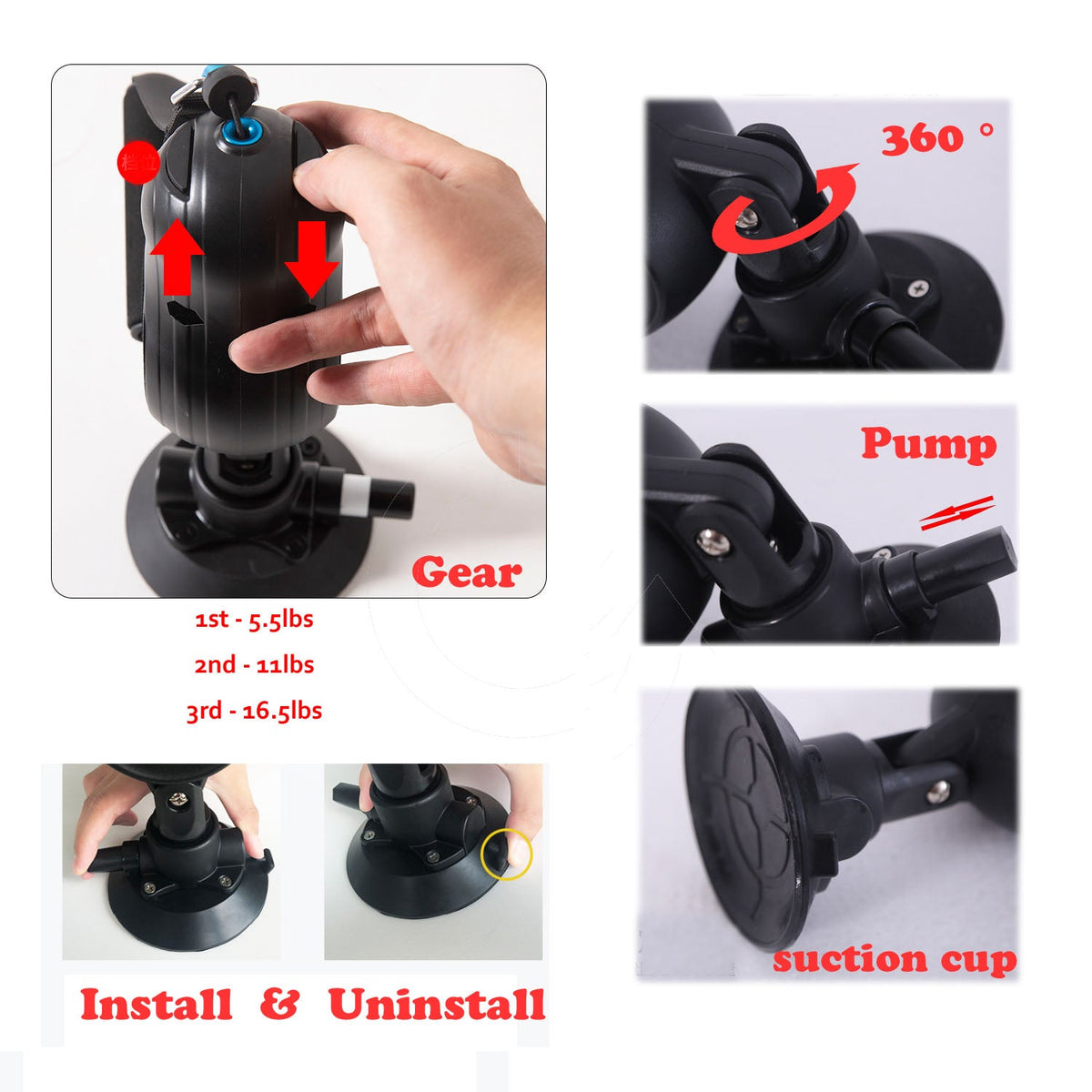 Rope trainer resistance settings, 360 degree joint and suction cup features