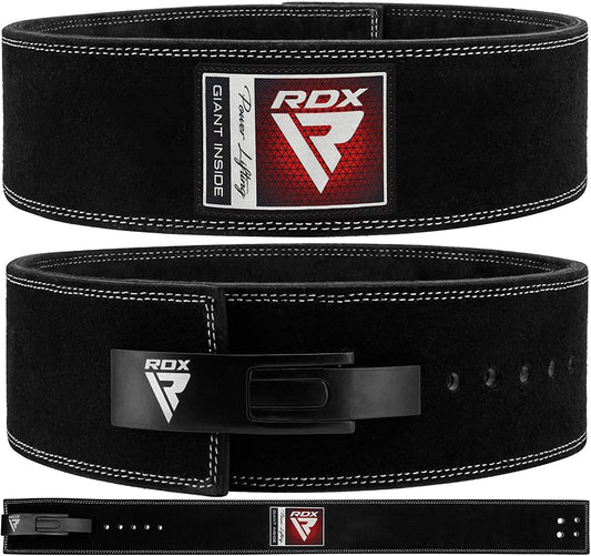 RDX Weight Lifting Belt for Powerlifting - Approved by IPL and USPA - Lever Buckle Gym Training Leather Belt 10mm Thick 4 inch Lumbar Back Support-Great for Strongman, Bodybuilding, Deadlifts & Squat - Gymless