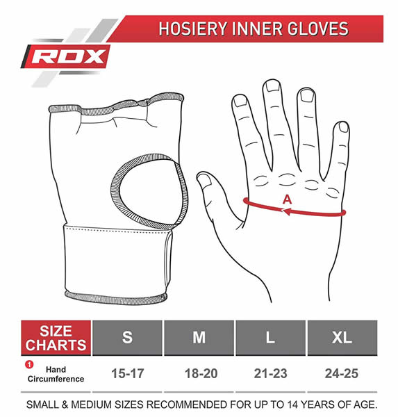 RDX SMALL RED HOSIERY GEL INNER GLOVES WITH WRIST STRAP