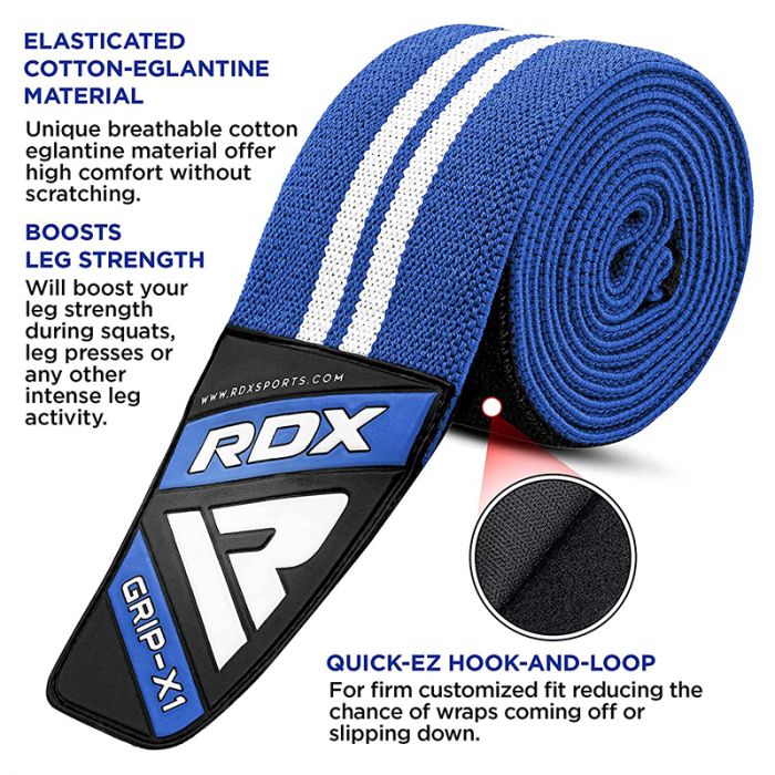 RDX K4 WEIGHTLIFTING KNEE WRAPS BLUE - Gymless