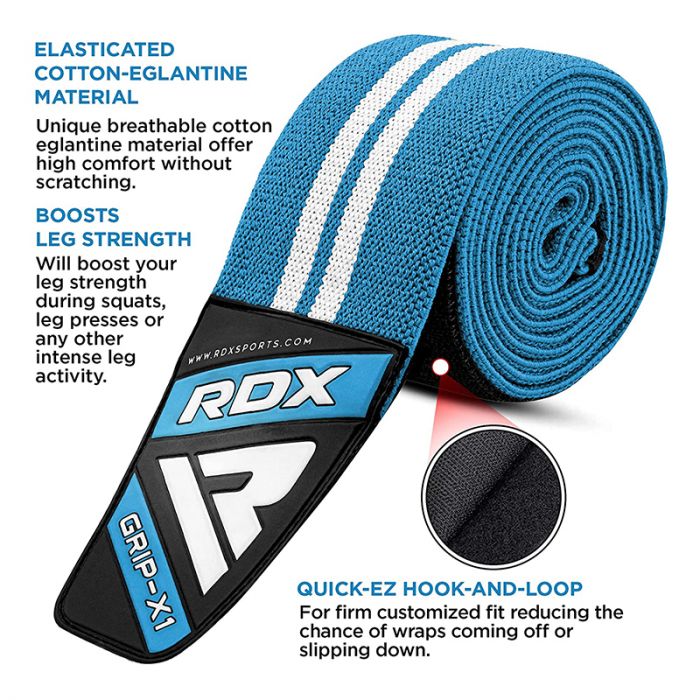 RDX K4 WEIGHTLIFTING KNEE WRAPS SKY BLUE - Gymless