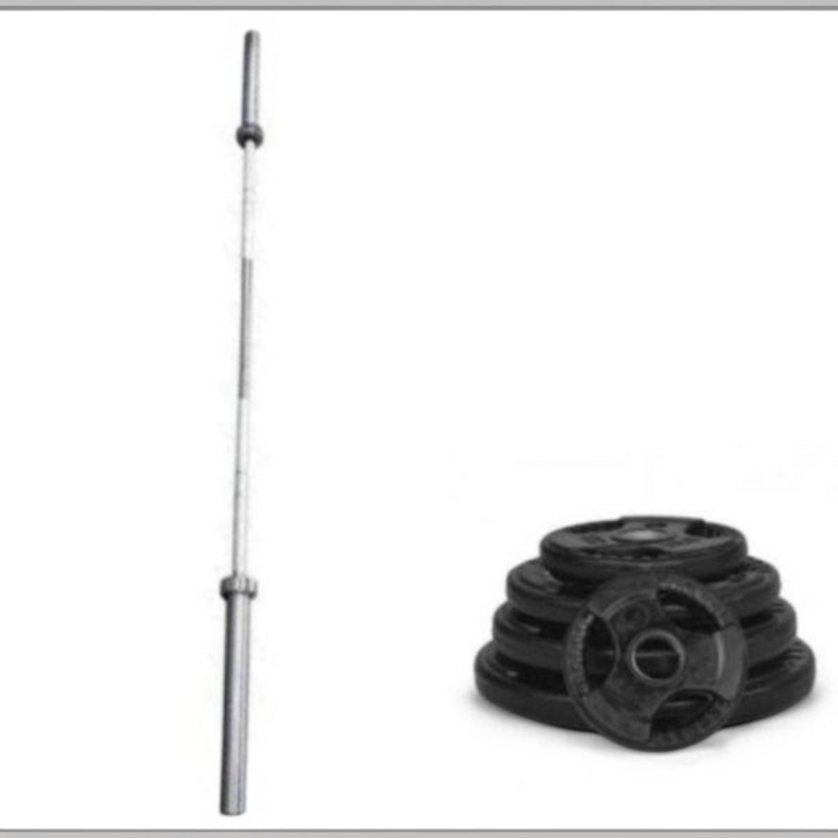 Gymless 120kg Olympic weightlifting set with 7ft steel barbell and black rubber-coated tri-grip weight plates