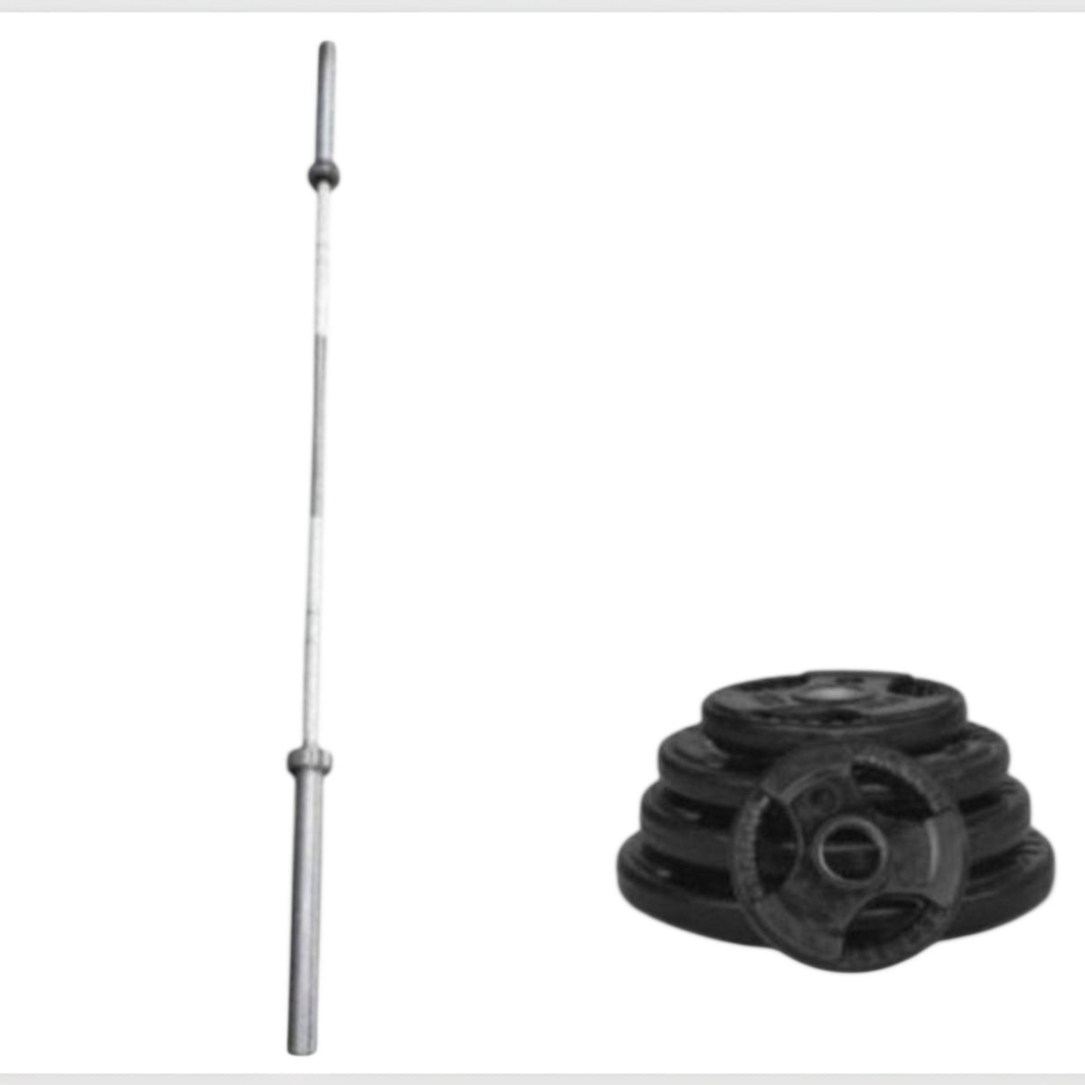 Gymless 170 kg Olympic weightlifting set with a 7ft steel bar and black rubber-coated tri-grip weight plates