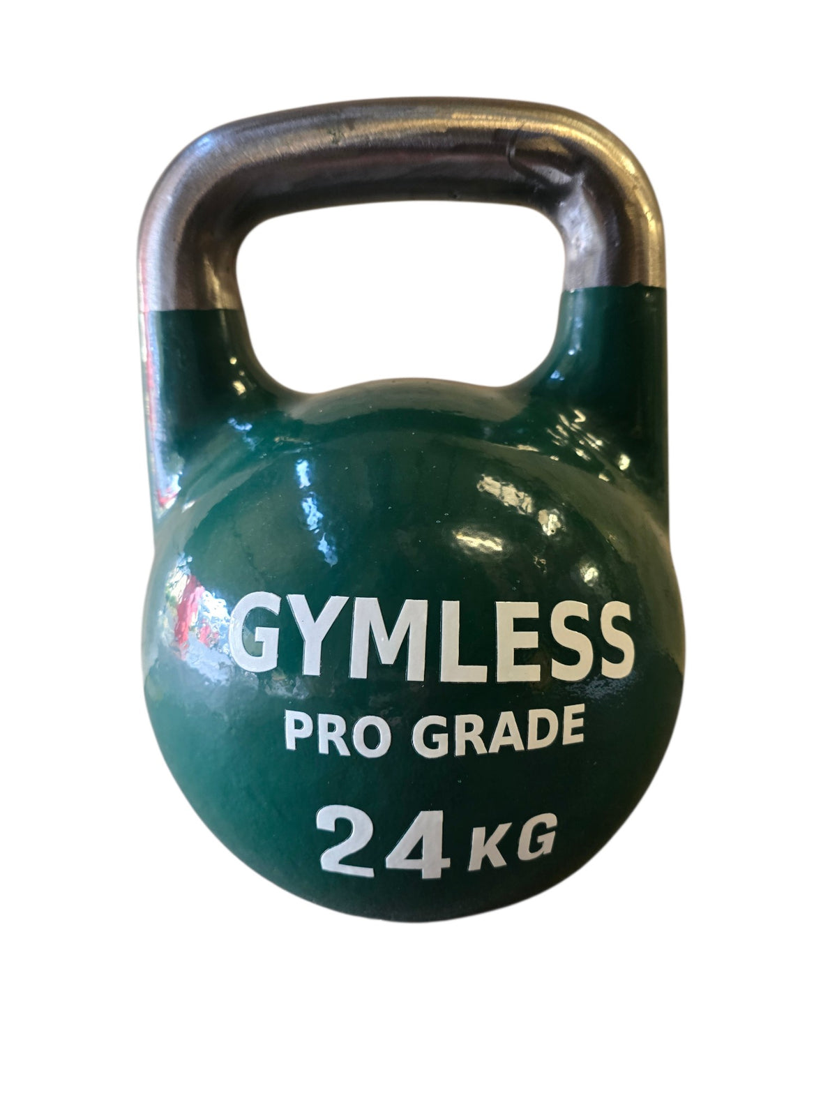 Green competition-style kettlebell with 24kg weight for kettlebell strength training.