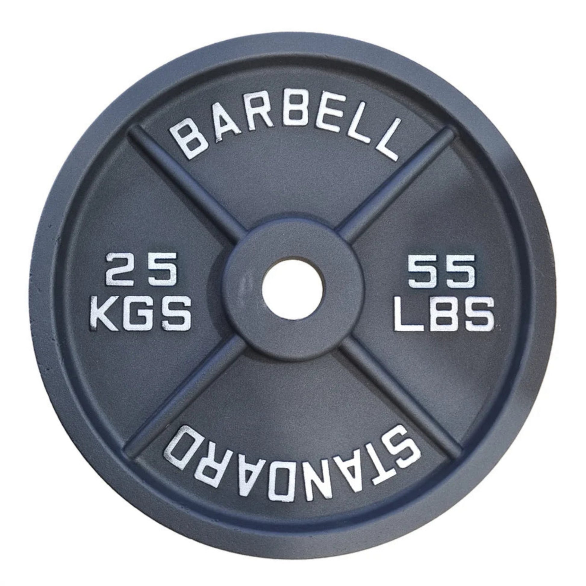 Gymless 25kg Olympic cast iron weight plate with black powder-coated finish and silver embossed lettering