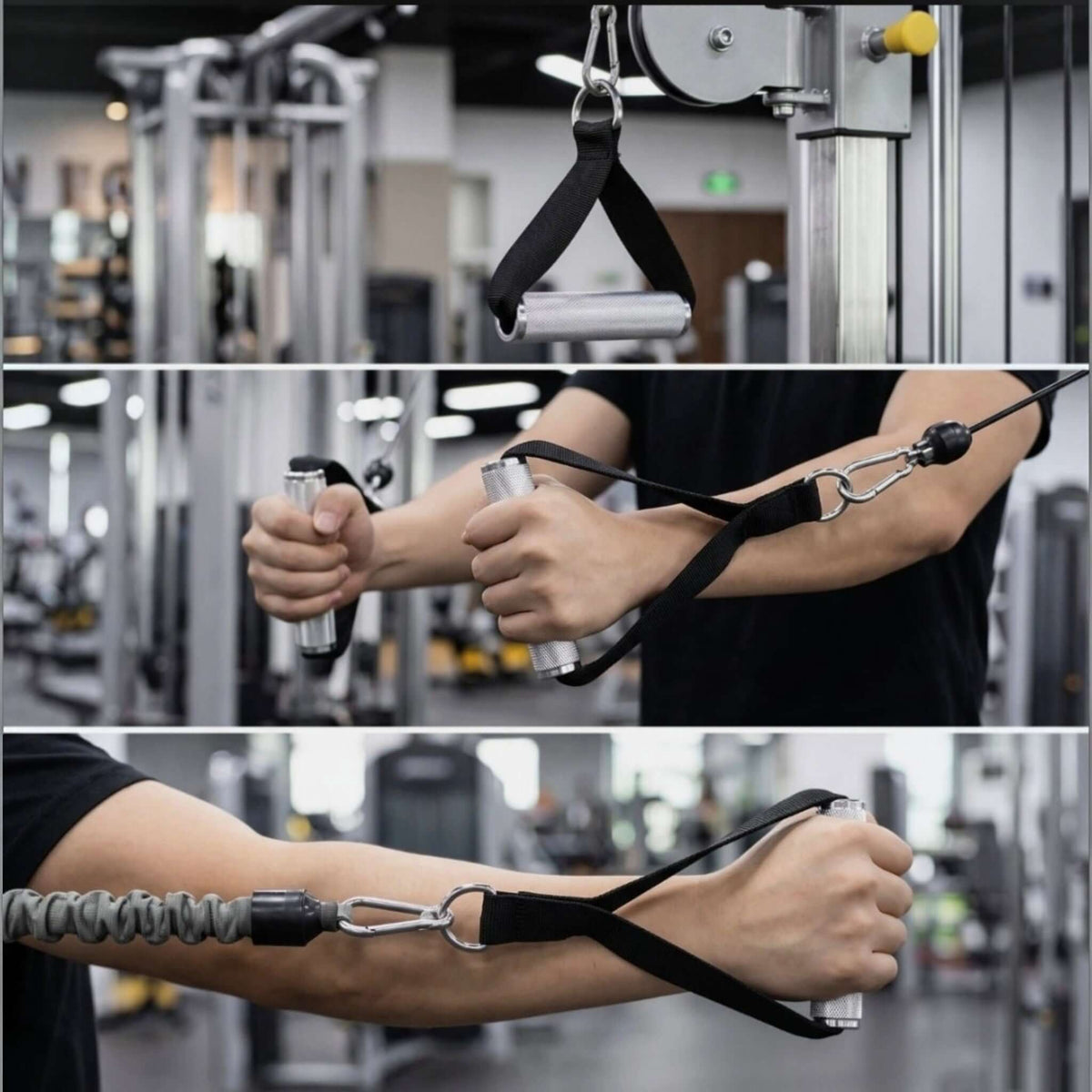 Gymless premium aluminium single cable handle with textured grip and durable black nylon strap for gym pulley systems.