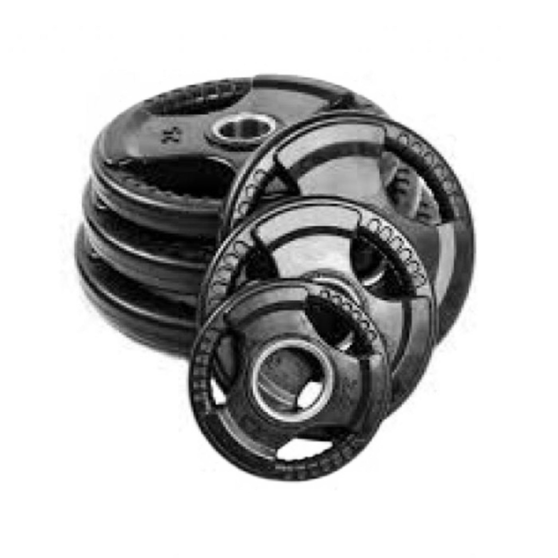 Gymless 25kg black rubber-coated Olympic weight plate with tri-grip handles and reinforced steel centre