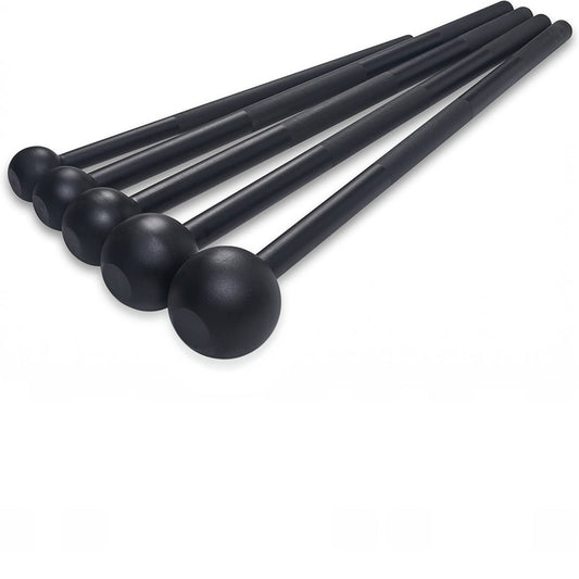 Gymless black steel macebells with knurled handles for functional strength training and core workouts