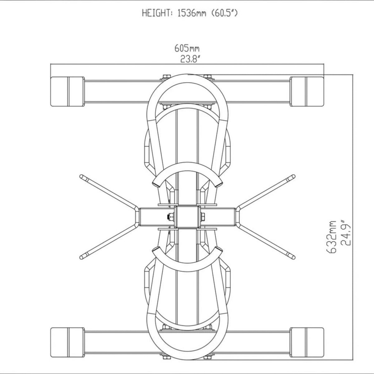 Gymless Body-Solid GAR50 compact accessory tower technical diagram showing top-down dimensions and storage layout