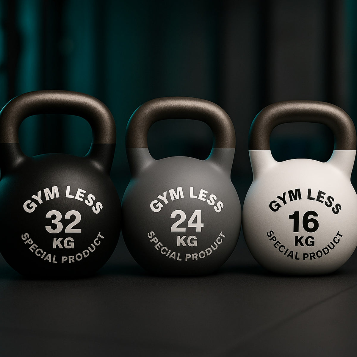 Competition kettlebells Ireland – 16kg, 24kg, and 32kg with distinct designs for strength training.