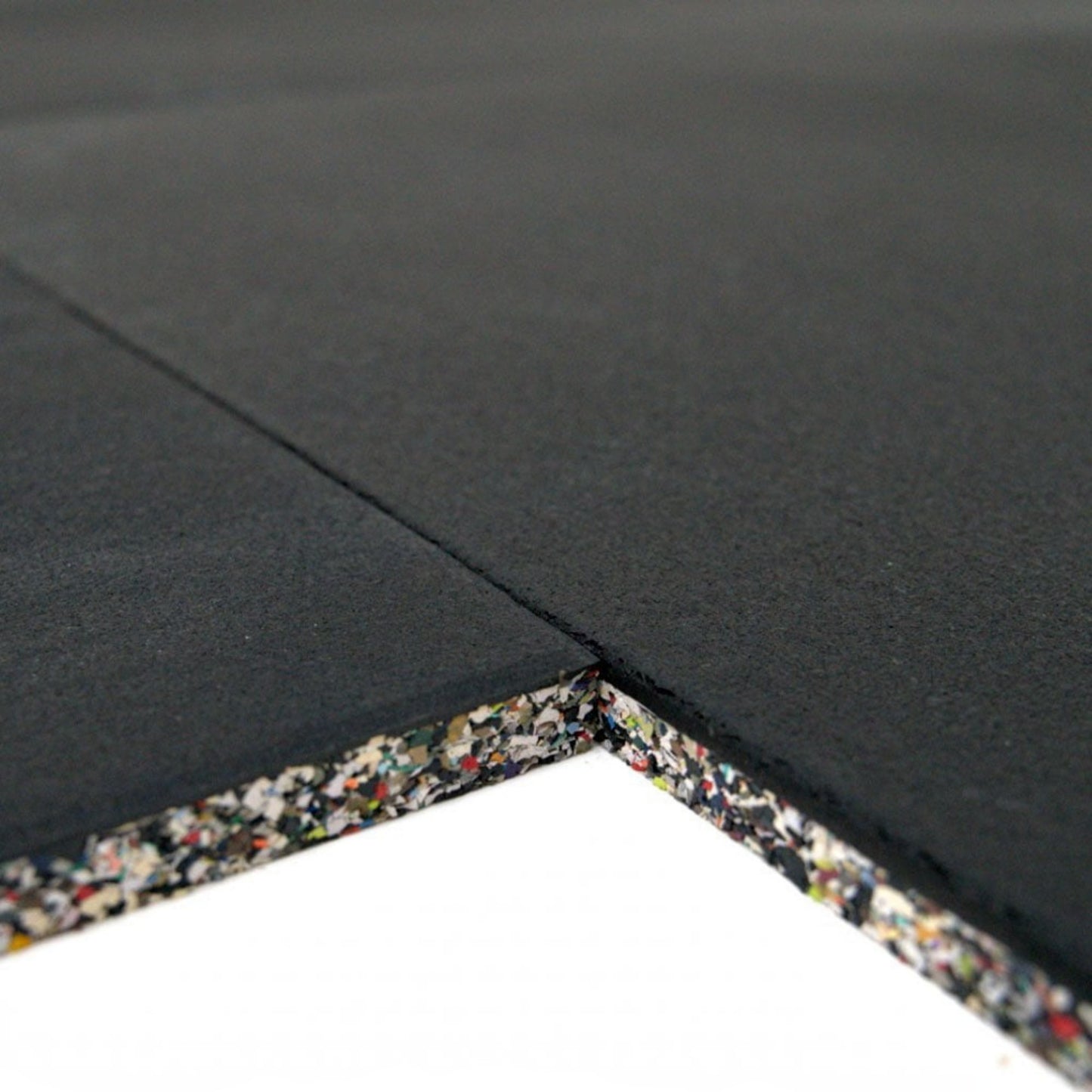 Gymless premium composite gym flooring tile with a smooth black SBR and EPDM laminated surface and recycled rubber core
