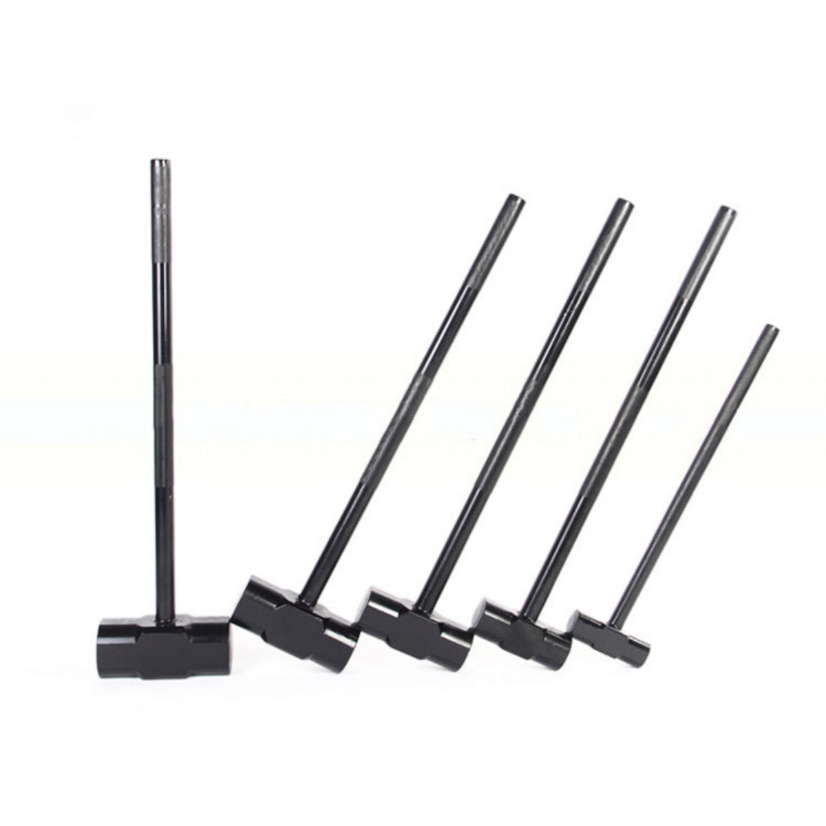 Gymless conditioning sledgehammers in various weights with solid steel heads and black fibreglass handles