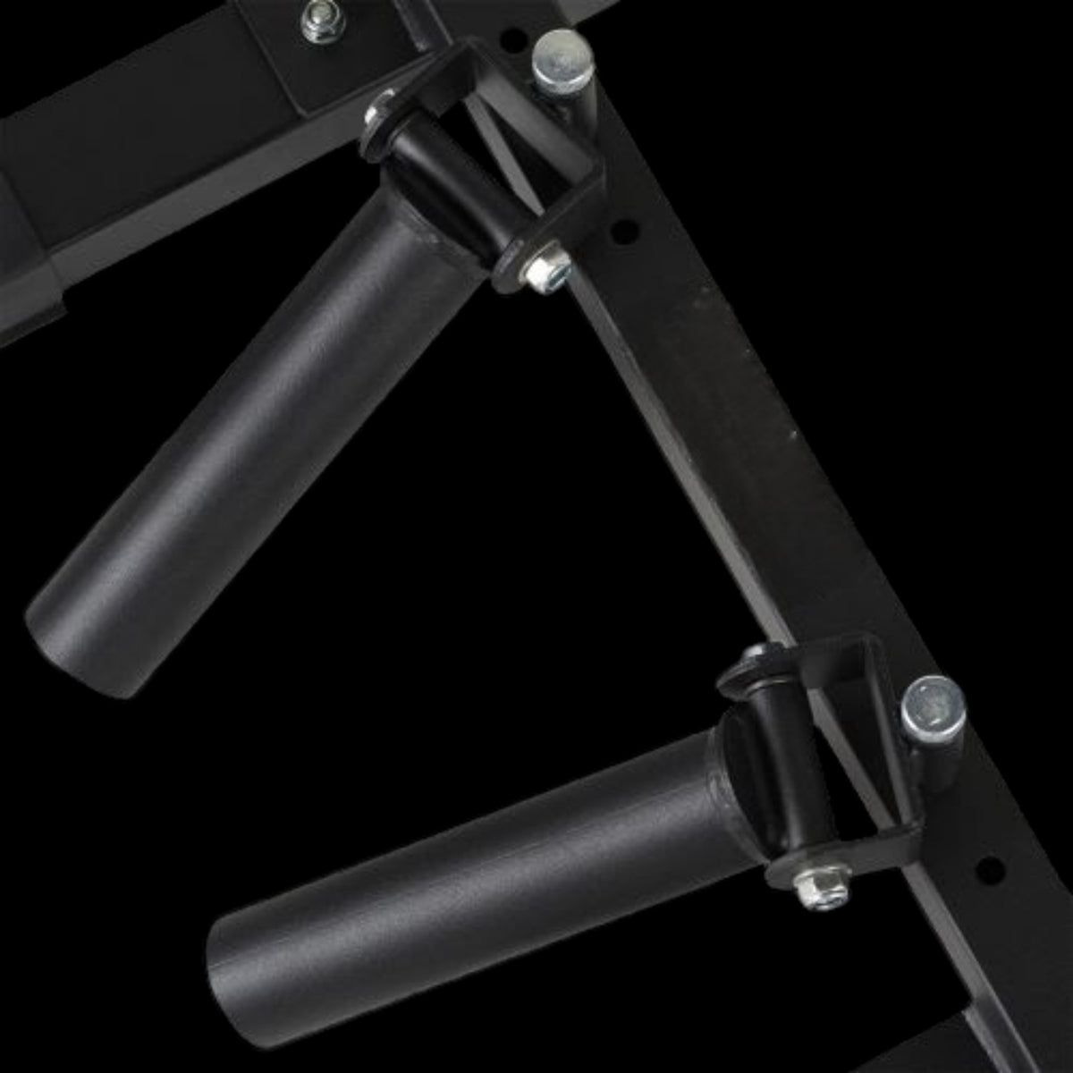 Gymless double freestanding landmine attachment with two 360-degree pivoting black powder-coated steel sleeves.