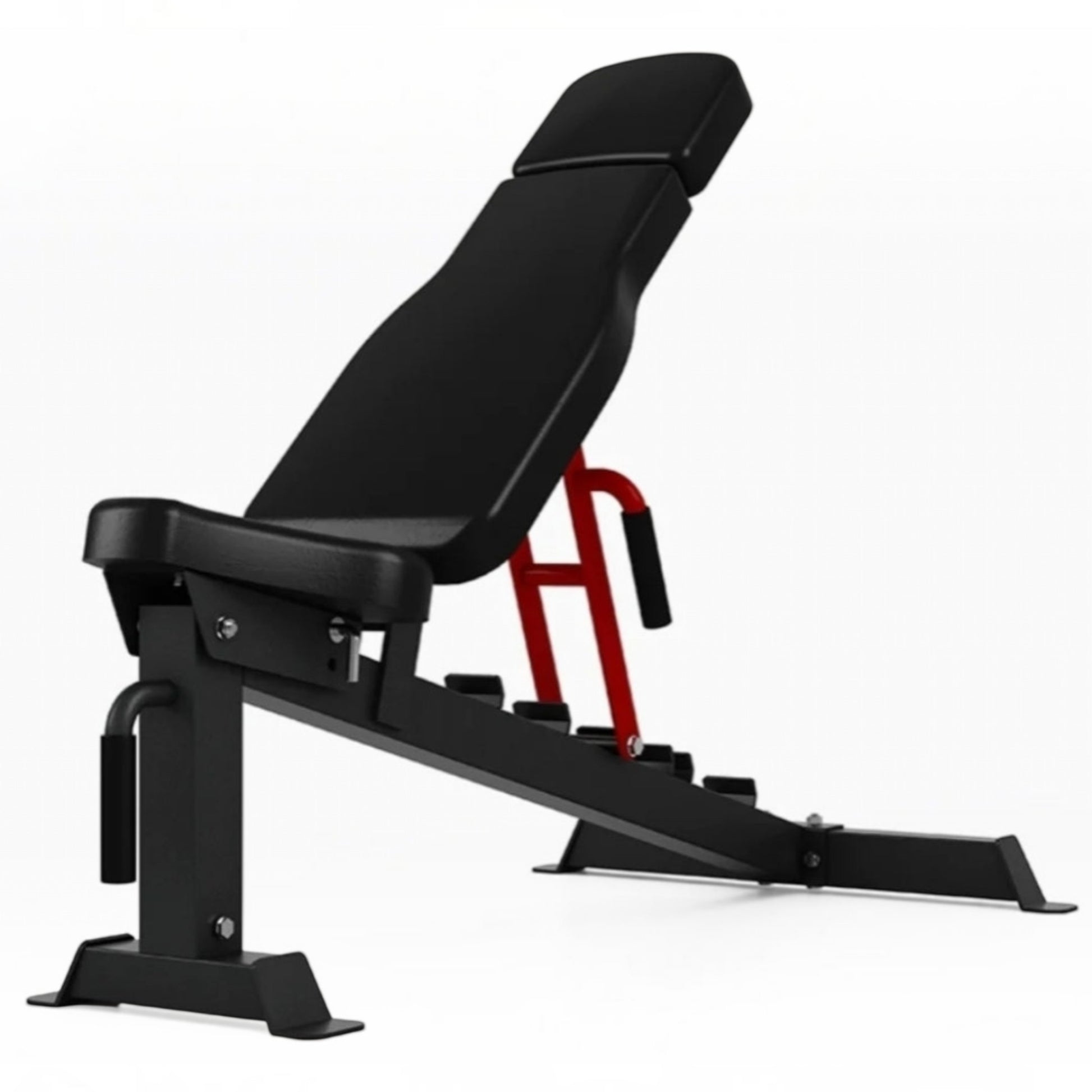 Gymless heavy duty FID utility bench with adjustable black seat and red support frame for home gym strength training
