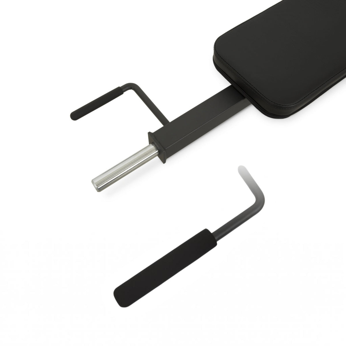 Gymless black hip thrust pad with angled back support and metal attachment for gym racks